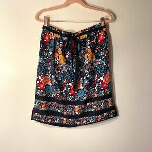 🔥 LOFT | Black/Red/Green/White Floral Chiffon Drawstring Skirt Small